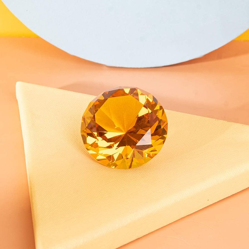 LONGWIN 60mm W Crystal Diamond Paperweight Ornament Home Decoration Amber