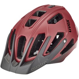 uvex quatro cc - Safe MTB Helmet for Men and Women - Individual Size Adjustment - Adjustable Visor - Dark Red - Matte Black - 52-57 cm
