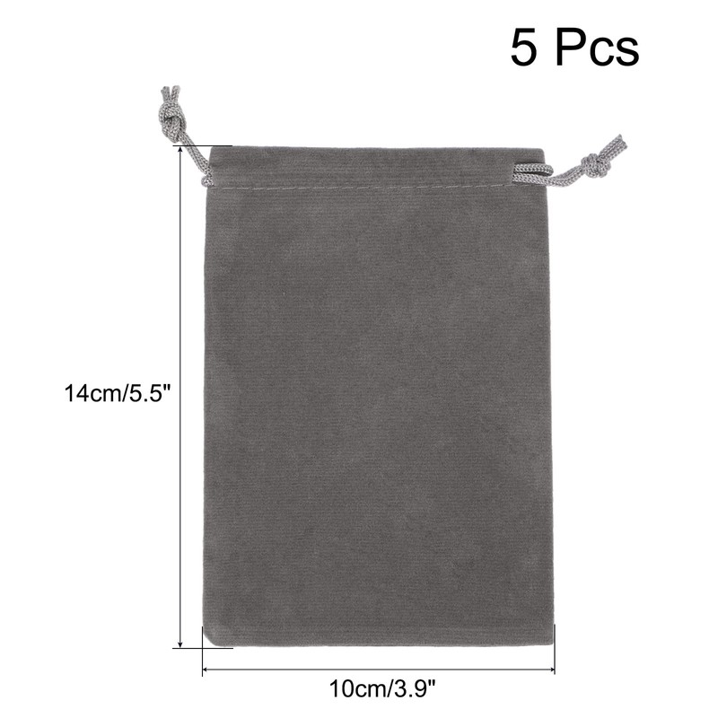 PATIKIL 5pcs Microfiber Pouch 14x10cm Grey Soft Storage Drawstring Gift