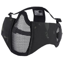 OneTigris 6" Foldable Half Face Mesh Mask with Ear Protection, Tactical Lower Face Protective Mask (Camo Black)