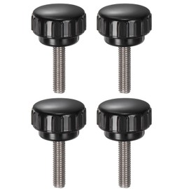 QUARKZMAN 4pcs Knurled Tension Knobs M6 x 25mm Metric 304 Stainless Steel Male Thread Thumb Screw to Type 25mm Plastic Round Head Thread Hand Stud Knobs Black
