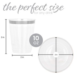 Plasticpro Disposable 10 oz Crystal Clear Plastic Tumblers With Silver Rim for Party's & Weddings pack of 50
