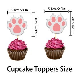 Cat Paw Cupcake Topper for Pet Cat Theme Party Favors Decorations Baby Shower Happy Birthday Anniversary Wedding Party Decor Supplies set 18pcs Pink Glitter