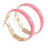Wide Light Pink Enamel Hoop Earrings In Gold Tone/30mm D/Small