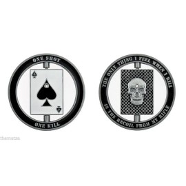 ARMY BULLET SNIPER ACE OF SPADES SKULL ONE SHOT ONE KILL 1.75" CHALLENGE COIN
