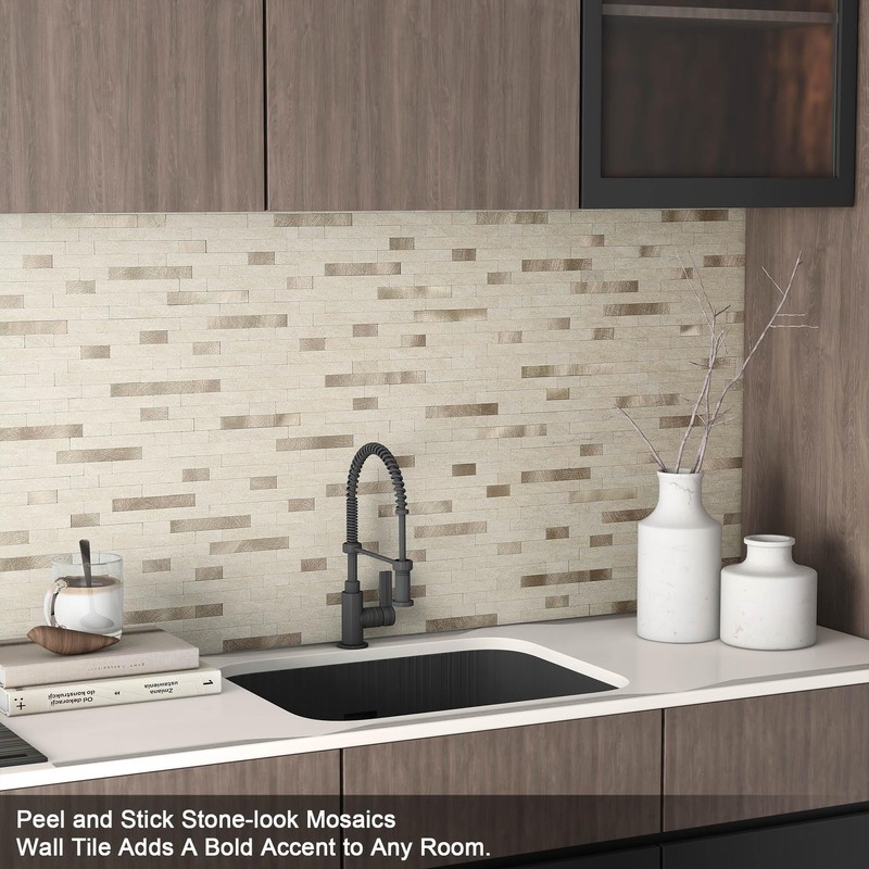BeNice Marble Peel and Stick Backsplash Stick Tiles Subway Beige