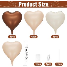 White Brown Heart Balloons,10Pcs Foil Heart Shaped Balloons,18Inch Helium Mylar Balloons for Valentines,Engagement,Brithday,Baby Shower,Wedding Party Decorations