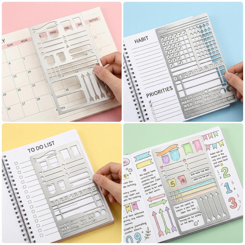 houlishu 2 Pack Metal Journal Stencils - Stainless Steel Reusable,