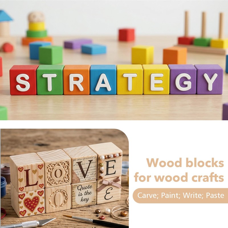 300 1-inch raw Wood Cubes, Natural Craft Wood Blocks, Suitable