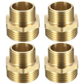 Brass Double Nipple 1 Inch Male x 3/4 Inch Male Thread, Pack of 4 Reducing Nipples 1 x 3/4 Male Thread, Reduced with Hexagonal for Pipe Connection, Industrial, Commerce, Household