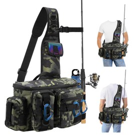zerotop Fishing Tackle Bags Large Sling Fishing Carryall Bag Multi-Pocket Waterproof Fishing Tackle Storage Bags Holdall with Padded Shoulder Strap, Fishing Bags for Saltwater Freshwater Fishing