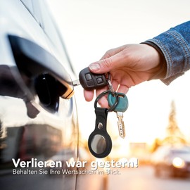 EAZY CASE - Keychain for AirTag Pendant Case Leather Black AirTags Protective Case Air Tracker Key Ring with Carabiner Also Suitable as Air Tag Pendant for Children, Cat, Dog