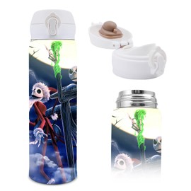 CNEISEJK Nightmare Before Christmas Water Bottle, Vacuum Insulated Jack Sally Stainless Steel 16.9oz Cup Thermoses with Locking Cover Leak-Proof Design (WB Shengdanye), 500ML