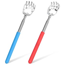 Oslynia 2 Pack Back Scratcher, Telescoping Extendable Bear Claws Back Scratcher for Men Women, Portable Stainless Steel Massage Tool with Rubber Handles for Fathers Day Gift Useful Gifts (Red, Blue)
