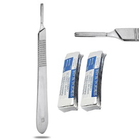 PRECISE CANADA: Scalpel Blades #10 Includes #3 Metal Handle – Suitable for DERMAPLANING, Crafts, Instruments/Equipment Pack of 50