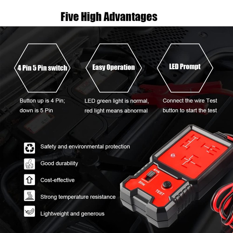 Greluma 1 Stück Auto-Relaistester,12V elektronischer Relaisprüfer,Autobatterietester mit Clips für automatische