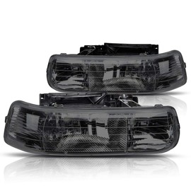 PM PERFORMOTOR Headlights Assembly Compatible with 1999 2000 2001 2002 Chevy Silverado / 2000-2006 Chevy Suburban Tahoe Headlamps with Smoked Lens