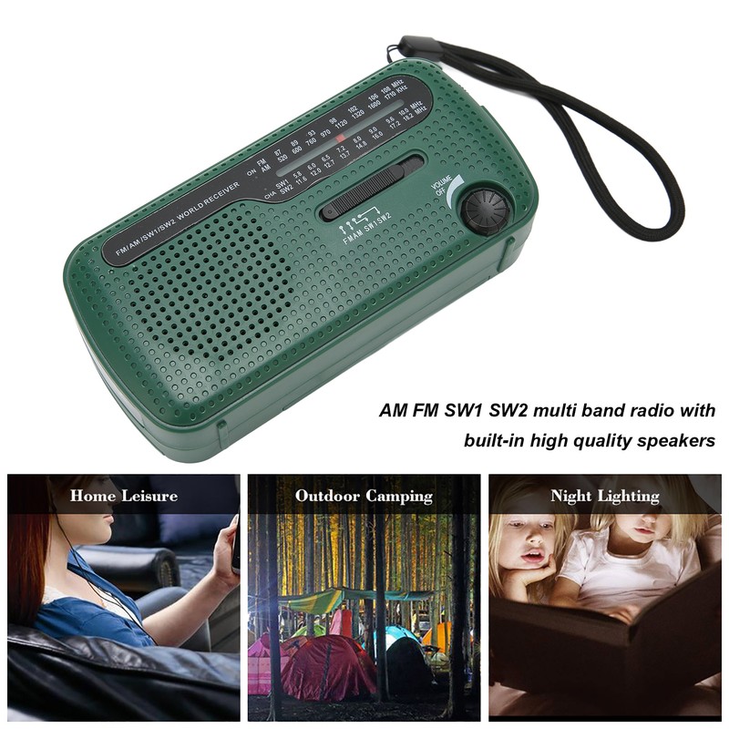 Hand Crank Solar Radio AM FM SW1 SW2 Camping LED