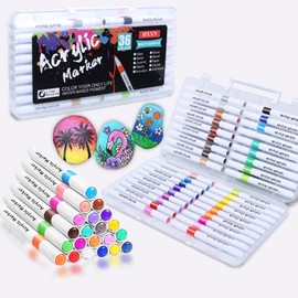 HXXN Acrylic Paint Pens Markers, Premium Permanent Fabric Paint Markers with Organization Pen Box for Wood, Canvas, Stone, Rock Painting, Glass, Ceramic Surfaces (36 Colors)