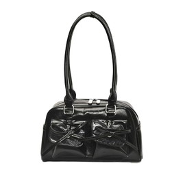 Lapimou Horizontal Bag, Ribbon Bag, Boston Bag, Handbag, Shoulder Bag, Women's, Horizontal Ribbon, Bowknot, Silver, a4, Large, Wide, Large Capacity, Popular, Trend, Stylish, Cute, Black