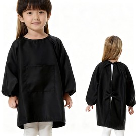 WIOOYIUU Smock, Children, Long Sleeve, Smock, Elementary School Lunchsuit, Lunch Apron, Playwear, 47.2 - 55.1 inches (120 - 140 cm), Boys, Girls, Waterproof, Includes Pockets, For Painting, Drawing