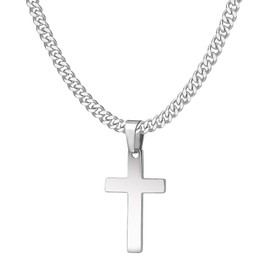 APMGONT Cross Necklace for Men Women Cross Pendant Necklace Curb Chain Necklace Stainless Steel Cross Chain Silver Cross for Men Women Length 46-66 cm, Stainless Steel, No Gemstone
