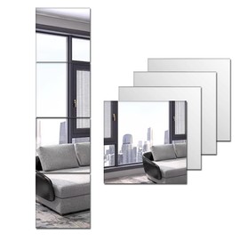 MCLEULLA Full Length Acrylic Mirrors Stickers for Walls, 4pcs Self Adhesive Safe Plexi-glass Mirror, Shatterproof Wall-Mounted Stick On Makeup Large Full Body Mirror Home Workout Gym Hallway Tile