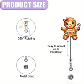 Gingerbread Women Badge Reel Christmas Cute Candy Bow Retractable Badge Holder Acrylic Nurse Badge Reels Cute Christmas Badge Clip for Women Nurse Doctor Office Worker Badge Decoration