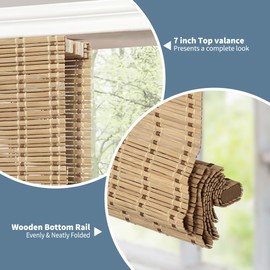 SMONTER Bamboo Roman Shades for Windows-Cordless Wooden Woven Blinds Light Filtering Bamboo Roll up Shades UV Protection and Easy Set up for Door and Countryhouse, 34" W x 64" H, Squirrel