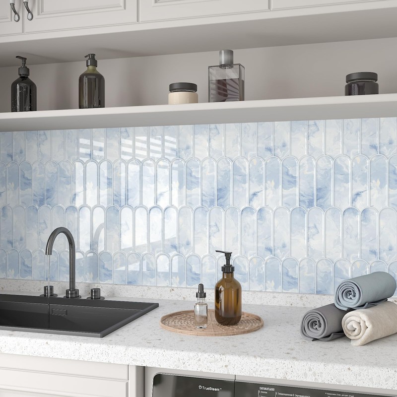 CHIHUT 6 Sheets Blue and White Marble Gradient Picket Shaped