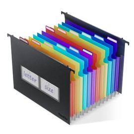 ThinkTex Plastic Expanding Hanging File Folders,12 Accordion Pockets,Large Capacity for Letter Size, Organizer for Filing Cabinet,Ideal for Tax,Contracts,Invoices,for Office,School & Home,Black