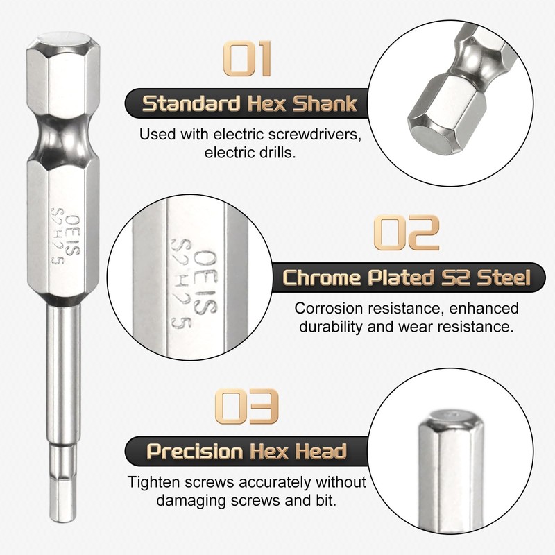 HARFINGTON H2.5 Hex Head Screwdriver Bit 2.5mm Metric Flat Tip