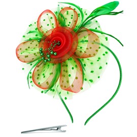 Bniksok Green Red Fascinators for Women Tea Party Hat Christmas Fascinator Xmas Party Headband