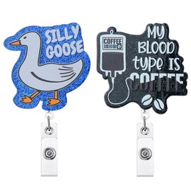 Snycler Funny and Cute Badge Reel with Clip Closure for Nurses,Doctors,Teachers,Students,Office Workers etc,Cartoon Pattern Badge，Workplace Essentials, Induction Gifts,Graduation Gifts-Goose & Coffee