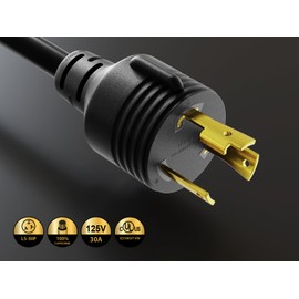 CableLeader 10ft NEMA L5-30P to L5-30R Locking Heavy Duty Power Extension Cord, 3 Prong 10 AWG, 30A/125V, SJTW, Generator Extension Cord, UL Listed, Black