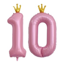 40 Inch Pink Crown Number 10 Balloons, 10th Large Foil Helium Balloons, Pink 10th Celebration Decor Happy 10th Birthday Party,10th Birthday Party Decoration Wedding Anniversary Events Supplies