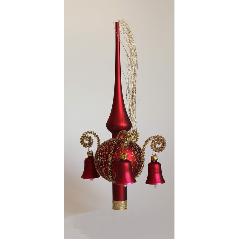 Lauschaer Glas Christmas Tree Topper with Bells Matte Red Wound
