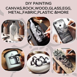 TRANSON 8 Pack Black Bold and Fine Dual-tip Acrylic Paint Marker for DIY Glass Canvas Wood Leather Ceramic Rock Painting