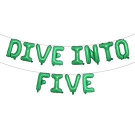 RUIANSI Dive Into Five Birthday Decorations, Ocean Theme Birthday Party Decorations Boys Girls Under The Sea 5th Birthday Decorations,Ocean Animal Balloons Fifth 5 Year Old (DIVE INTO FIVE Green)