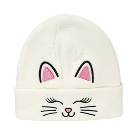 Kids Gils Cat Beanies Cute Embroidery Hats Winter Knitted Hat Unisex Skull Cuffed Skiing Caps Hats 7-12 Years