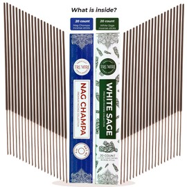 Trumiri Incense Sticks - Combo Pack of 35 Insence-Sticks - 15 Nag Champa + 20 White Sage - Insenses - Insents - Incents - Inscense - Incence - Incienso - All Natural Incense Sticks