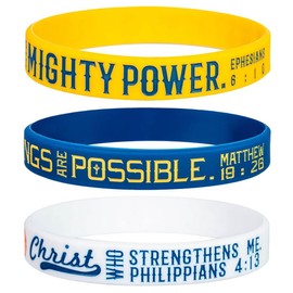 Sainstone Power of Faith Basketball Bible Verse Silicone Bracelets with Inspirational Scriptures Matthew 19:26, Philippians 4:13, Ephesians 6:10, Motivational Gifts for Sports Warriors (3-Pack)