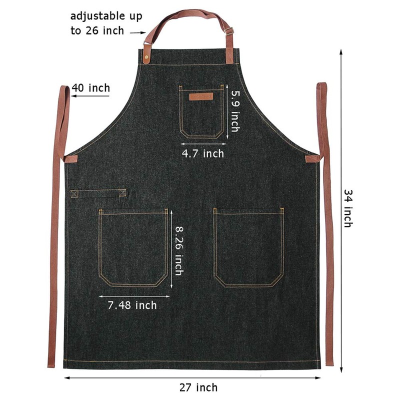 DingSay Trendy Denim Chef Apron with Pockets, Mens Womens Professional