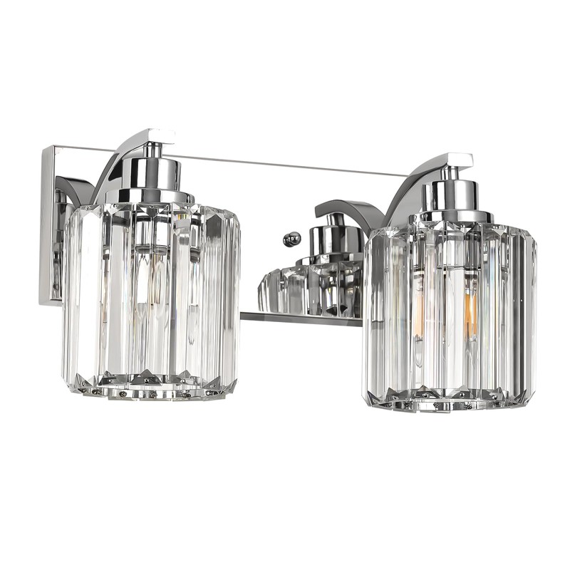Haolaike 2 Lights Crystal Bathroom Vanity Light Modern Chrome Bathroom