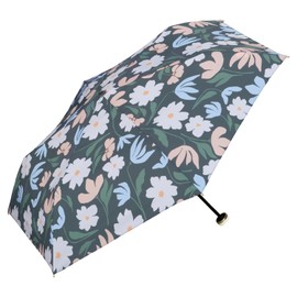Wpc. Folding Umbrella, Charcoal, All-Weather, 19.7 Inches (50 cm) Main Rib, Lightweight 190g, Women's, Retro Floral Bird Pattern, Nordic, Muted Color, Stylish, Cute, Umbrella Case with Hook, Commute