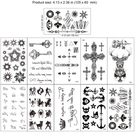 Qpout 300+ Temporary Tattoos for Women, Girls, Men, Boys, Children, Black, Waterproof Elk, Flower, Keys, Sword, Crown, Diamond, Wings, Lion Tattoos for Birthday Party Bags, 30 Sheets