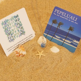 Pepeluali Handmade14K Gold Sea Glass Wire Wrap Pendant Necklace (SKY BLUE), Beach necklace, Summer Gift, Inspirational Gifts for Women, Mom, Sister