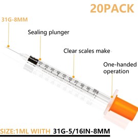 1ML 31Gauge 5/16inch(8mm) Disposable Dispensing Lab Supplies Individually Sealed Packaging, 20 Pack