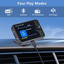 Hikity DAB/DAB+ Portable Radio Adapter with 2.4 Inch Colour Large LCD Display for Android Car Radio with Bluetooth Hands-Free Phone AUX IN FM Transmitter Receiver Adapter Portable
