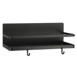 PATIKIL 1 Pack Magnetic Spice Rack for Refrigerator, No Drilling Magnetic Shelf with 2 Removable Hooks Space Saving Side Spice Rack for Kitchen, Black